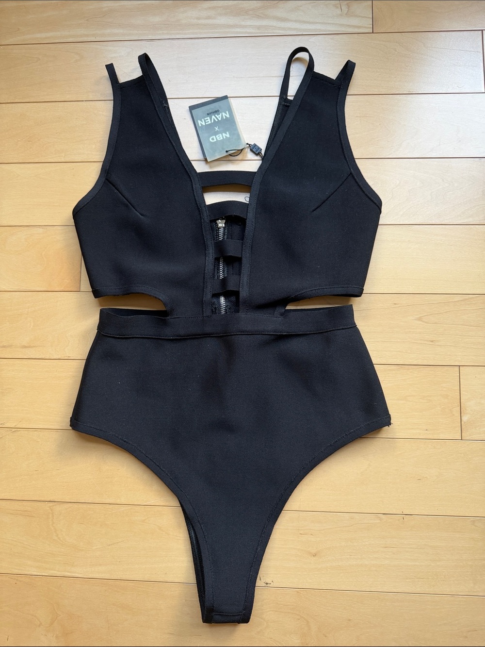 NBD Black Cutout High-Waist Strappy Bodysuit